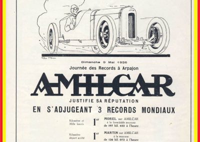 1 1926 09 05 Journée des Records à Arpajon. 3 Records du Monde pour ''Amilcar'', André Morel et Charles Martin, dont le K.L. à 197,422 km, 18''0 (200 km-h). 1