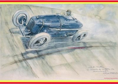 1 1927 Géo Ham ''G. H.'' a immortalisé sur cette célèbre Aquarelle le 1er Amilcar M.C.O. (Géo Ham) (M pour Monoplace) de 1927 sur l'Autodrome de Linas-Montlhéry. 1