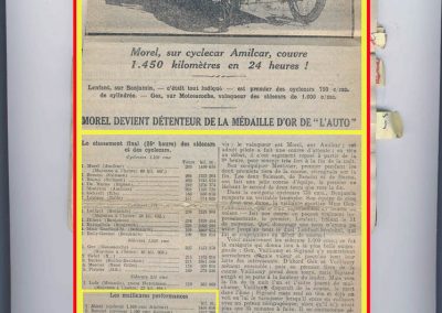 1922 29 05 le Bold'Or 24 heures d'Endurance et de Vitesse. Amilcar 1er Morel, Médaille d'Or, 1450 km à 60 km de moy., devant les Salmson de Benoist et Bueno. 1