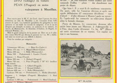 1924 23 03 Massillan (Gard), 2 km, 1er Morel Amilcar 21'43''4 en 1100 R.B.- Le 25 03, Rallye-Ballon-Jeton, 1ère Mlle Blazer et 3ème Jeuffrain sur Amilcar. 1