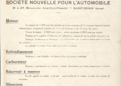 1926 02 03 Notice d'homologuation d'un Amilcar C.O. de course d'Usine, groupe borgne 1094cc, 55 x 77mm, qui n'a jamais été vendu au publique 1