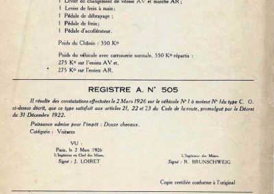 1926 02 03 Notice d'homologuation d'un Amilcar C.O. de course d'Usine, groupe borgne 1094cc, 55 x 77mm, qui n'a jamais été vendu au publique 3