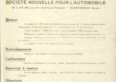 1926 02 03 Notice d'homologuation d'un Amilcar C.O. de course d'Usine, groupe borgne 1094cc, 55 x 77mm, qui n'a jamais été vendu au publique 1