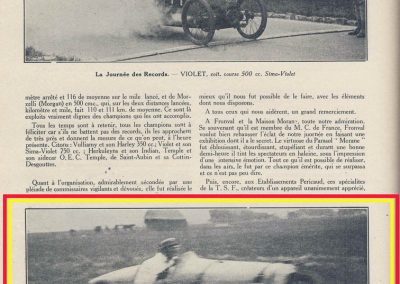 1926 09 05 Records Internationaux Arpajon, Morel, Amilcar C.O. 1100cc, bat le km lancé à 197,422 km-h (200 km-h), le Mile L. à 195 et le km arrêté à 126 avec Martin. 7