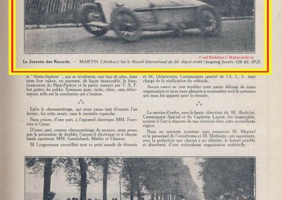 1926 09 05 Records Internationaux Arpajon, Morel, Amilcar C.O. 1100cc, bat le km lancé à 197,422 km-h (200 km-h), le Mile L. à 195 et le km arrêté à 126 avec Martin. 8