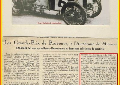 1926 28 03 GP 2ème Provence Coupe Hartford Miramas, Amilcar 1100 1er Morel 2ème Martin. En 1500, 2ème Moriceau-Talbot, 3ème Williams-Bugatti. 3