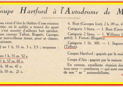 1926 28 03 GP Provence à Miramas. la Coupe Hartford des Voiturettes, Amilcar, 1er Morel n°5 et n°6, 2ème Martin. GP 1er Segrave, 2ème Moriceau Talbot, 3ème Williams, 4ème Chiron. 12