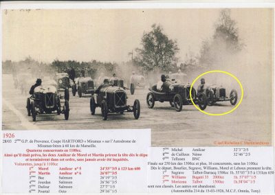 1926 28 03 GP Provence à Miramas. la Coupe Hartford des Voiturettes, Amilcar, 1er Morel n°5 et n°6, 2ème Martin. GP 1er Segrave, 2ème Moriceau Talbot, 3ème Williams, 4ème Chiron. 15