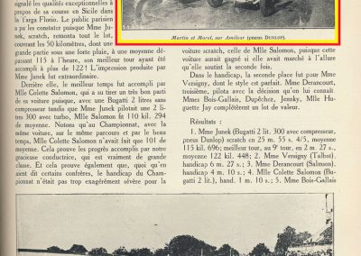 1927 14-15 08 Meeting du 1er GP de Paris de 24 h. à Linas-Montlhéry. Course des 1100 ; Amilcar MCO GH 1er Martin n°14 et 2ème Morel MCO étroit n°12. Course des Dames, Junek-Bugatti 2300cc. 4