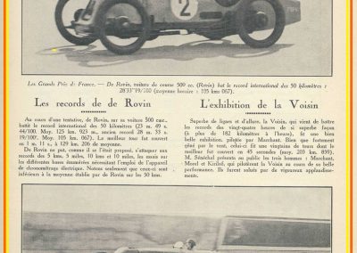 1927 26 09 VOISIN, Records, 4383 km en 24 h. à 182 kmh de moy., Marchand, Morel et le Prince Kiriloff. Record des 50 km de de Rovin 500cc à 125 km-h. 1