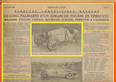 1928 08 05 le Km Lancé à Vernon dans l'Eure. Williams Bugatti 2000cc en 17'8-10. La Targa Florio 1er Divo Bugatti. 1