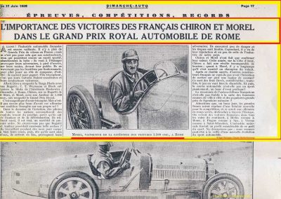 1928 10 06 GP Royal de Rome Morel Amilcar MCO 1er des 1100cc (Zampiéri 11ème). Chiron Bugatti 2000cc 1er au général. 1