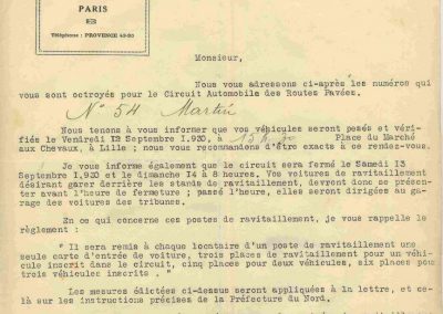 1930 14 09 Meeting des Routes Pavées, Circuit de Pont-à-Marcq, C.A. Martin Amilcar 6 cyl. n°54, 3ème des 1100cc. 3