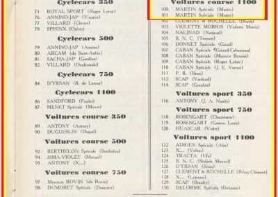 1930 7-9 06 Bol d'Or Saint-Germain. C.A. Martin Amilcar MCO GH (Martin Spécial) n°100 et Mottet 101. 2