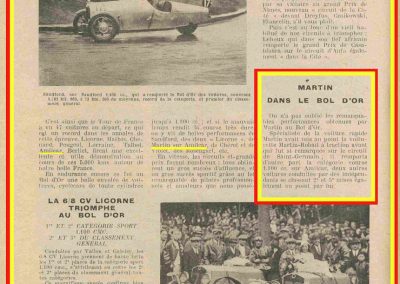 1932 14 15 16 05 Bol d'Or C.A. Martin 1er Cat. Course Amilcar MCO GH n°46, 2ème Bodoignet n°72, 5ème Raph n°47, Poiré 3ème Sport n°18 sur 6 cyl. Amilcar usine et Martin-Robail n°36. 32