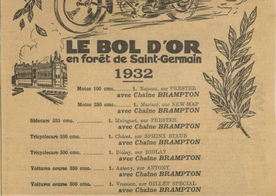 1932 14 15 16 05 Bol d'Or C.A. Martin 1er Cat. Course Amilcar MCO GH n°46, 2ème Bodoignet n°72, 5ème Raph n°47, Poiré 3ème Sport n°18 sur 6 cyl. Amilcar usine et Martin-Robail n°36. 9