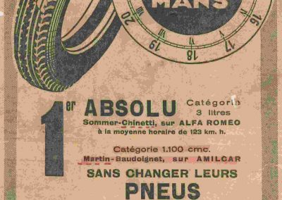 1932 18-19 06 G.P. d'Endursance de 24 heures au Mans, C.A. Martin Amilcar 6 cyl.-4, n°29, 1er de Cat. et 8ème au général, devant Cabantous-Salmson 9ème et dernier sur 33 engagés. 12
