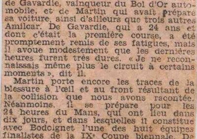 1933 05 06 Bol d'Or (12ème) 1er au clas. général, de Gavardie Amilcar MCO GH n°31, 1830 km. C.A. Martin, Amilcar 6cyl.-4, n°28 ab. à cause d'un accident produit devant lui, la nuit. 5