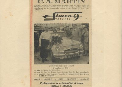 1952 10 06 Bol d'Or à Montlhéry. C.A Martin Simca Aronde 1er cat 1500, 6ème au général. 1