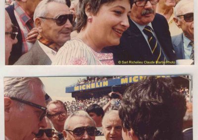 1973 -- 06 Aux cinquantenair des 24 h. du Mans. Schomberg, C.A. Martin, E. Avis (Secretaire d'Etat), Martin (Ingénieur), le Comte Lurani et Mouche. En bas, Flahaut, Mouche, mon père. 1
